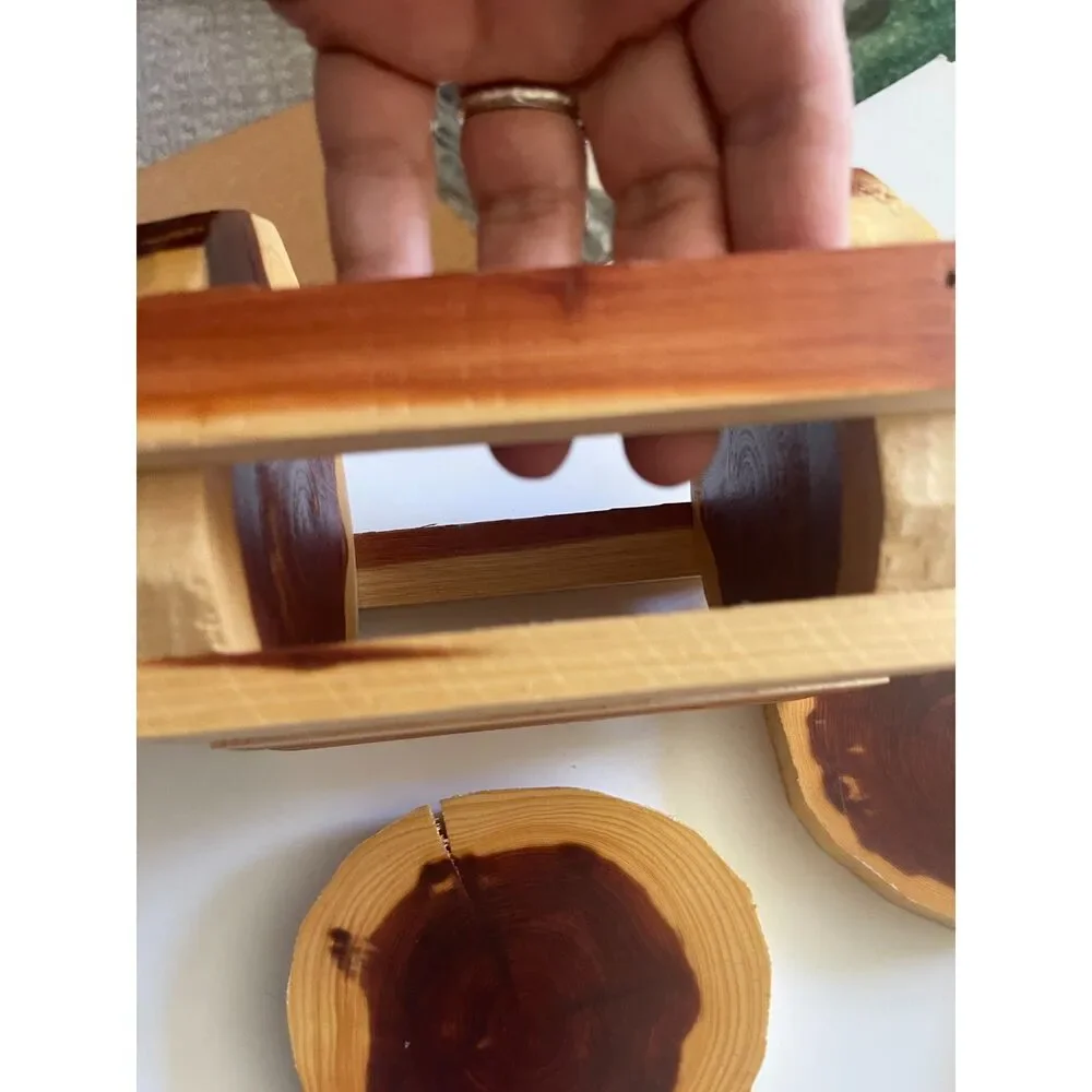 Rustic Wood Coasters & Caddy Cabin Decor Vintage Solid Tree Natural